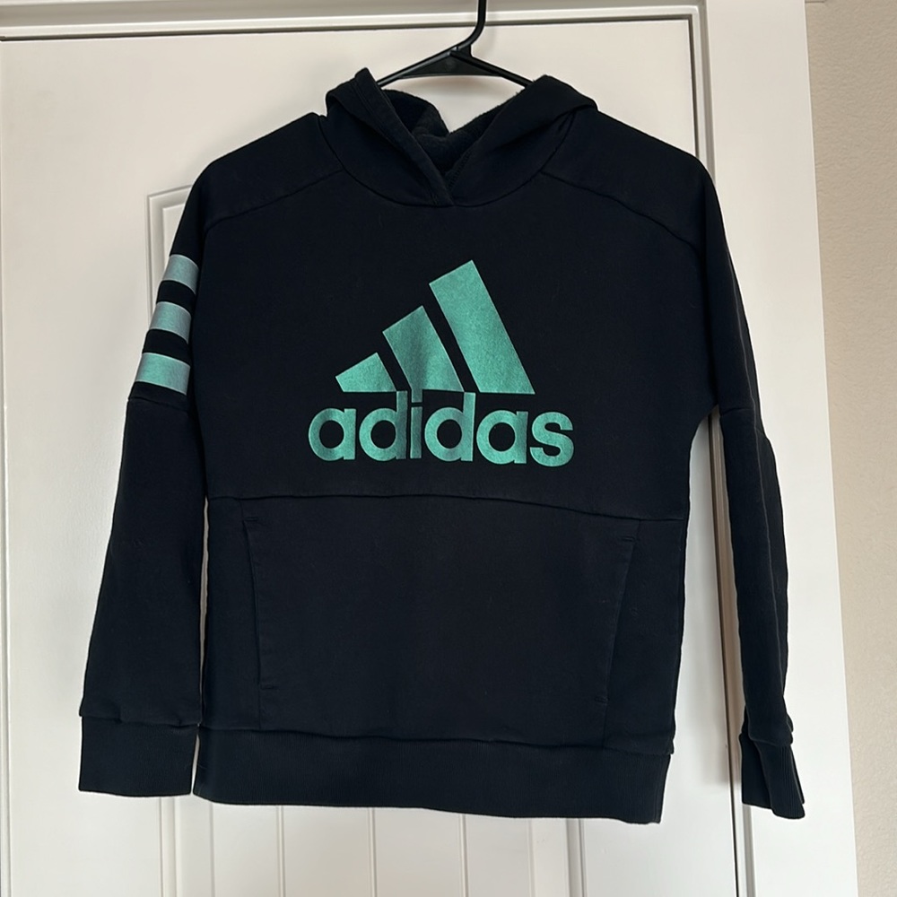 Kids Adidas Hoodie Sweatshirt, iridescent lettering